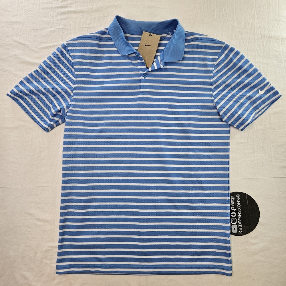 Nike Dri-Fit Victory Stripe Golf Polo Blue White DH0835-412 Men's Size Small
